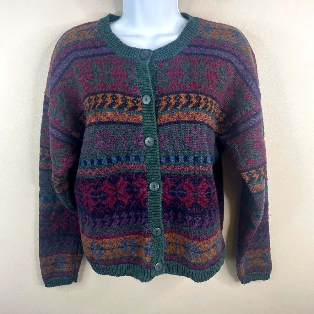 Vintage Fair Isle Sweater Small Cabin Cottage Grunge Indie Cardigan Cozy Button